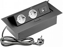 Розетка встраеваемая полуавтоматическая Sete 2-м.+2xUSB 225х110х67мм черный картинка